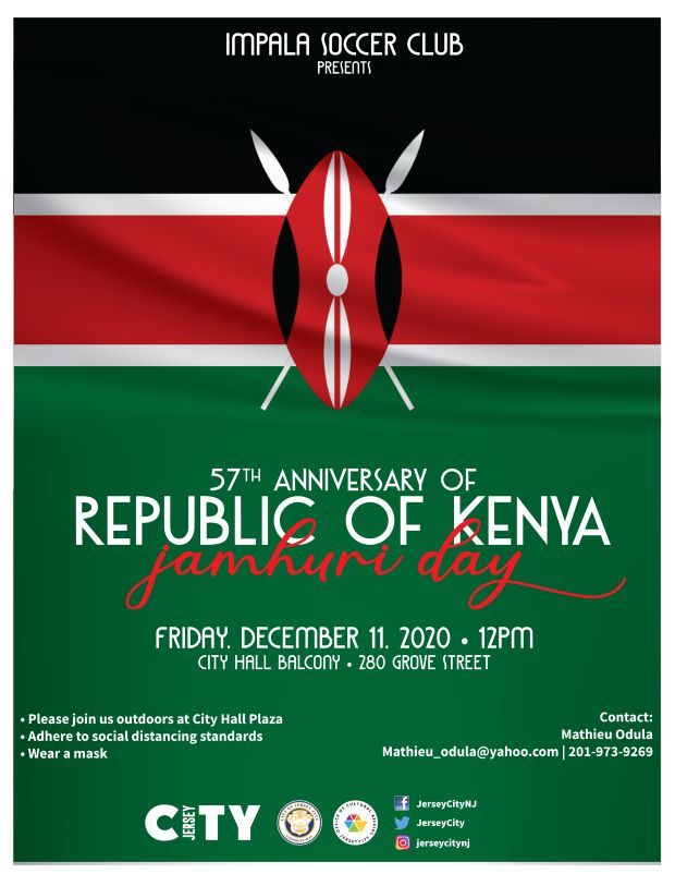 Kenya FR flyer Back depicts flag which national flag consisting of horizontal stripes of black, red, and green separated by thinner stripes of white; in the centre are two crossed spears and a shield.