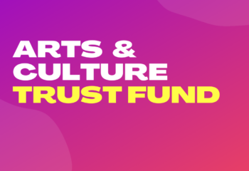 Art & Culture Trust Fund Fuchsia background White and yellow wordage