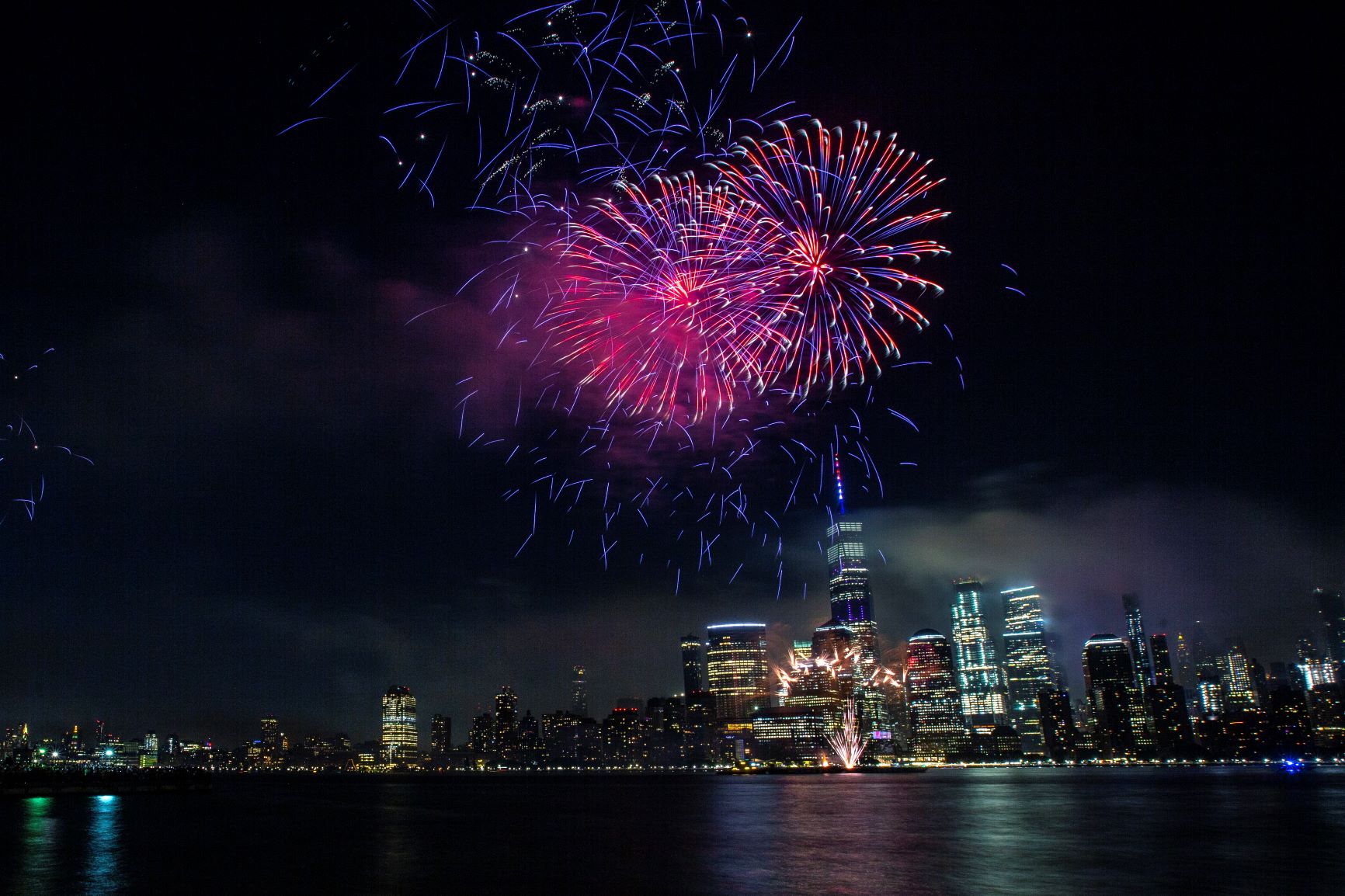 Picture of fireworks against the New York Skyline.