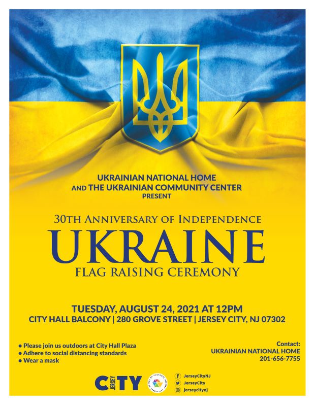 The flyer has the Ukraine Flag as a background. The flag is a blue and golden yellow horizontal bicolor with equal stripes. The ratio of its height to its width is 2:3.The golden yellow symbolizes fields of wheat and the blue represents the sky, mountains, and streams of Ukraine Wordage appears down the flyer center detailing event