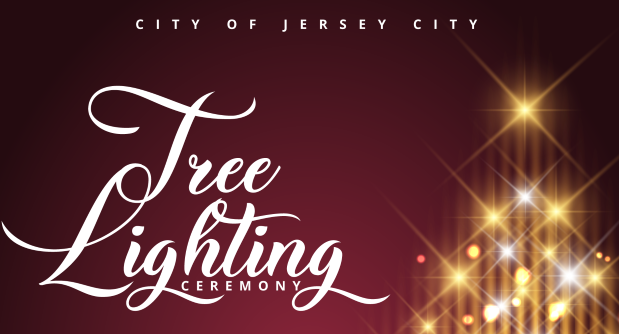 A maroon background with a part of the lit tree on the right and the words on the left.
