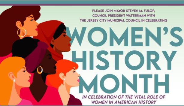 The top half has a profile of women of different race on the left. The right side is the announcement of Women's History Month.