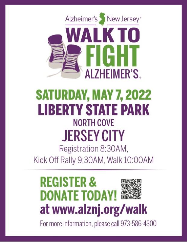 The flyer is white with a purple boarder. The information is listed down the entire page with purple and green lettering and a pair of sneakers at the top where the information begins.