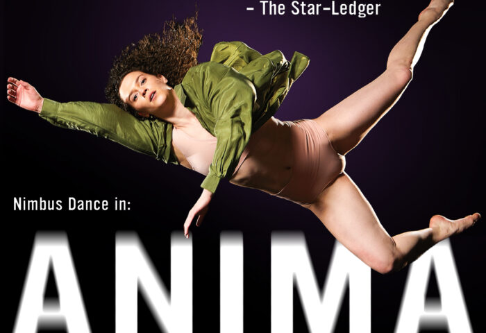 A woman in dance wear is appeared to be dancing but floating through the center of the flyer. Below the dancer is the announcement information.