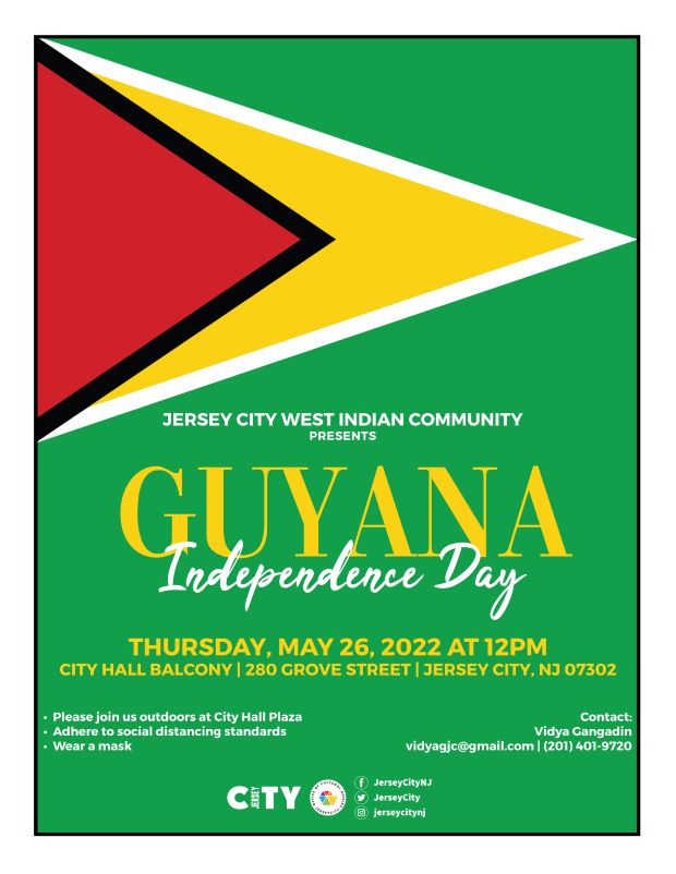 The flyer is mostly green with a red triangle inside a yellow triangle coming from the left, top of the page. The center down is the information for the flag raising.