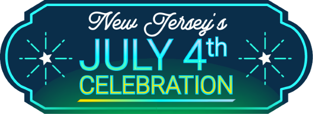 The logo for the 4th of July celebration. It is a blend of white into blue into green shading of the lettering.