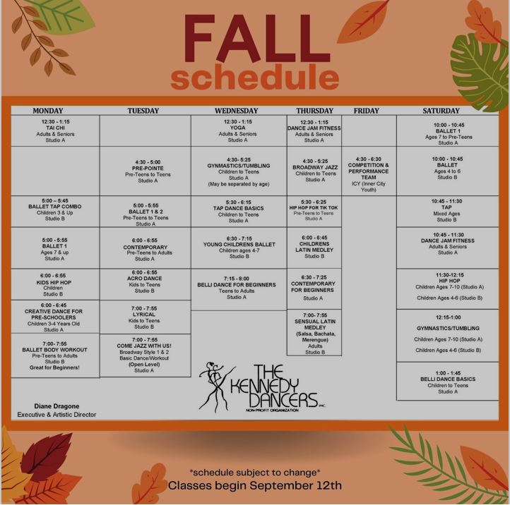  Printed schedule on fall foliage background