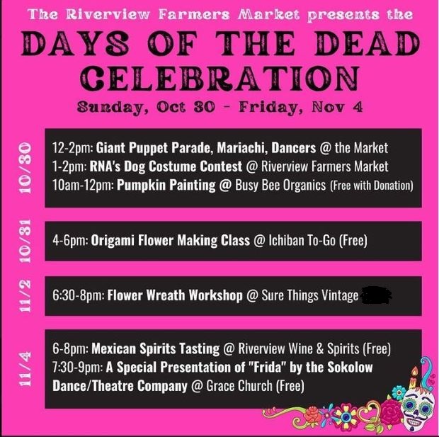 A pink flyer listing the 4 day events. 