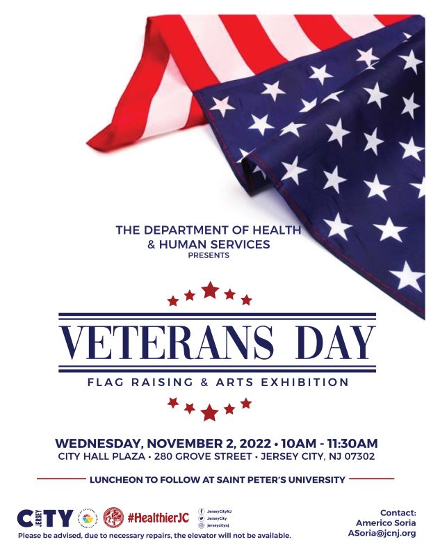 The flyer is white with part of the American flag in the top right hand corner. The information for the flag raising is listed in the center of the page down to the bottom. 
