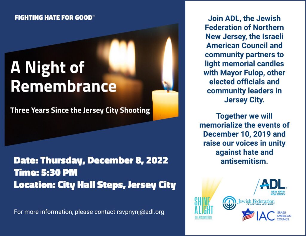 Flyer blue background with a candle burning Memorialing the events of December 10, 2019