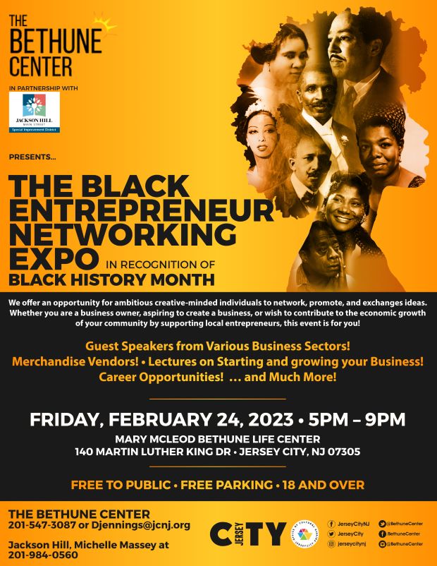 The flyer is yellow along the top and bottom of the page and a black section in middle. The information for the event is listed throughout the entire page. There are pictures of black entrepreneurs in the right corner of the page. 