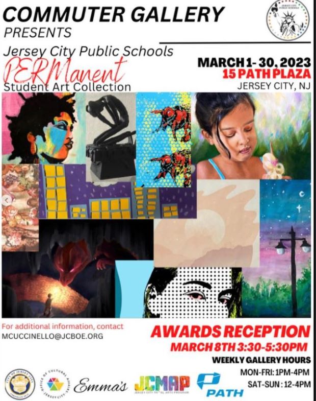 The flyer is a collage of the students art work. The information for the exhibit is listed about the collage and below the collage.