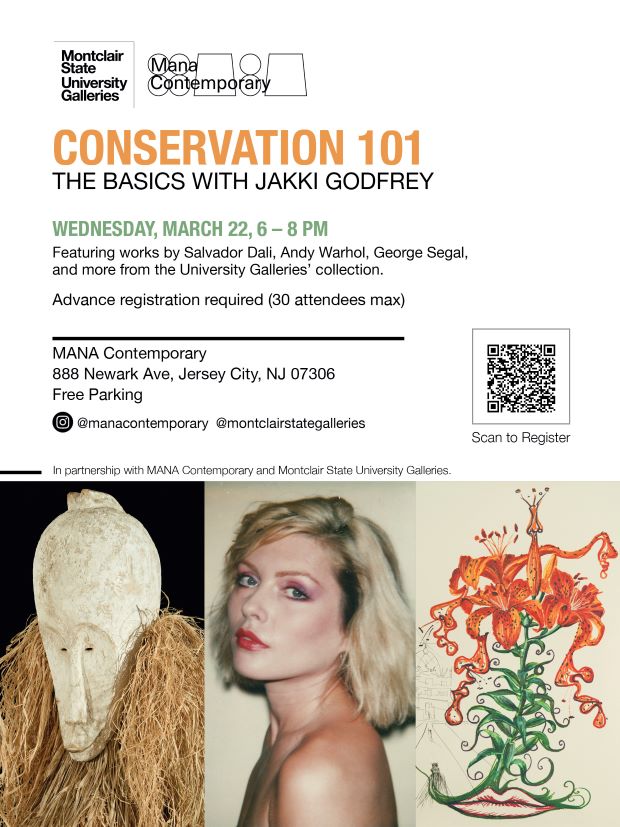 The flyer has the information listed on the top half of the page. The bottom of the page are three pictures. one is sculpture of tribesman, the next one is Blondie and the third one is a painting of a tiger lily.