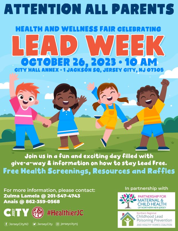 The flyer has 4 children holding hands and cheering in the middle of the page. They are in a park setting. The information is listed along the top of the page and below the children to the bottom of the page.